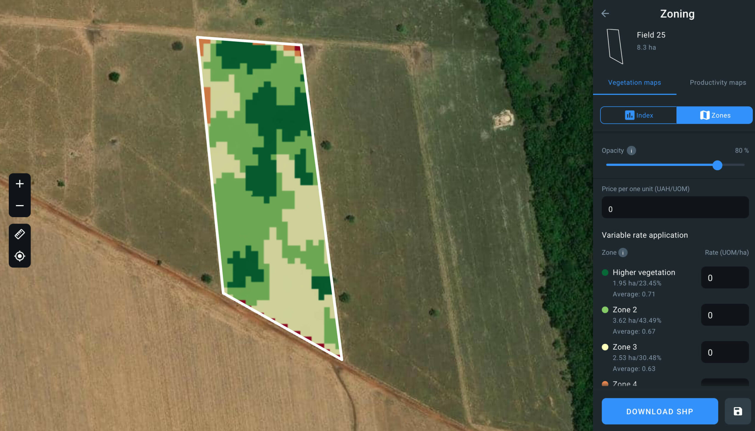cereal field zoning on Crop Monitoring