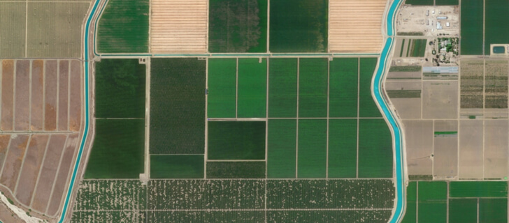 aerial view of cultivated farming fields