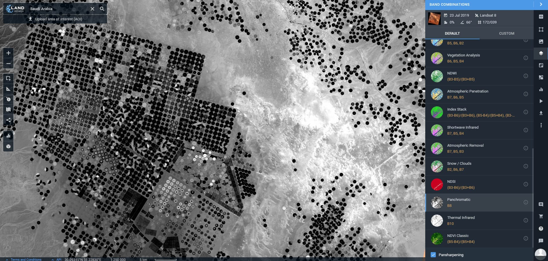 campos agrícolas na Arábia Saudita na faixa de Landsat 8