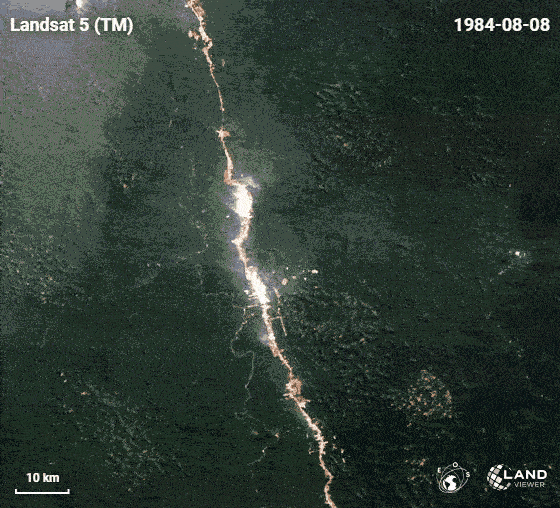 Landstat 8 satellite imagery of deforestation in the state par brazil 1984-2018