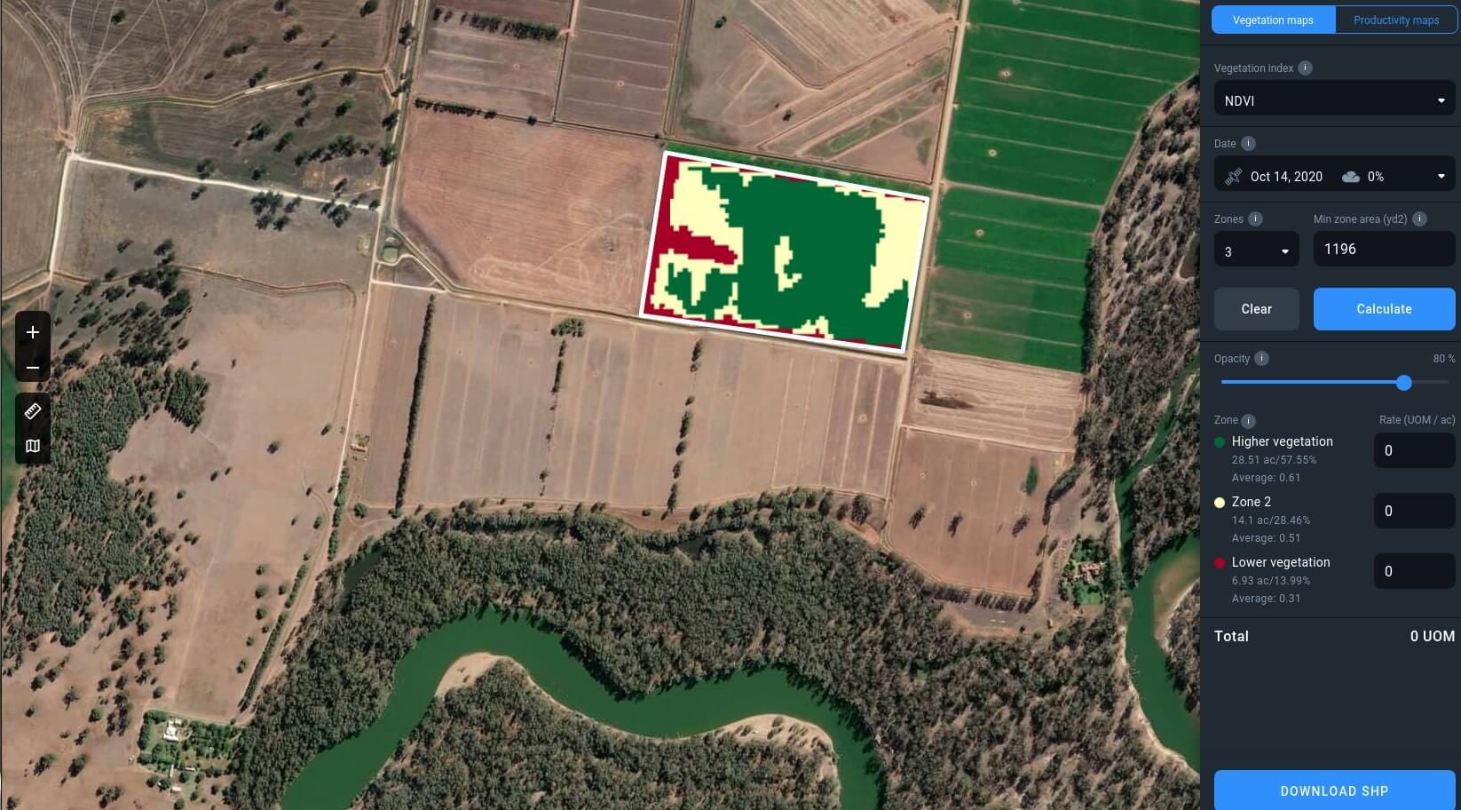recurso de zoneamento no EOS Crop Monitoring
