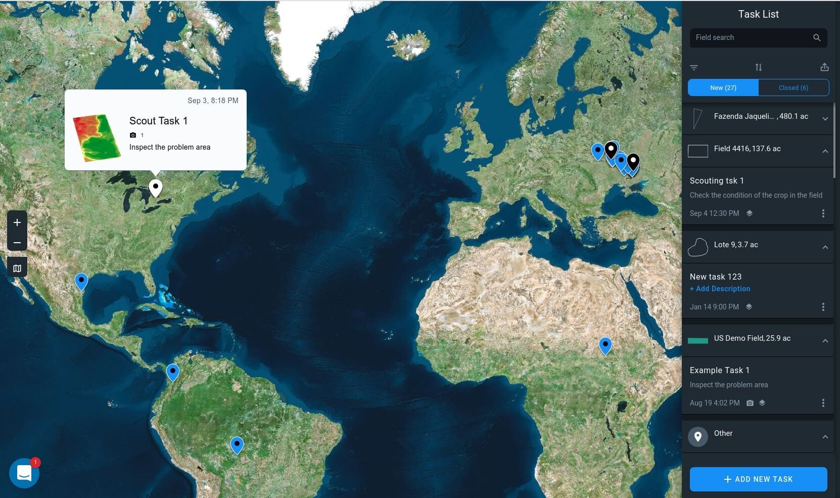 tareas de exploración en la aplicación EOS Crop Monitoring en todo el mundo