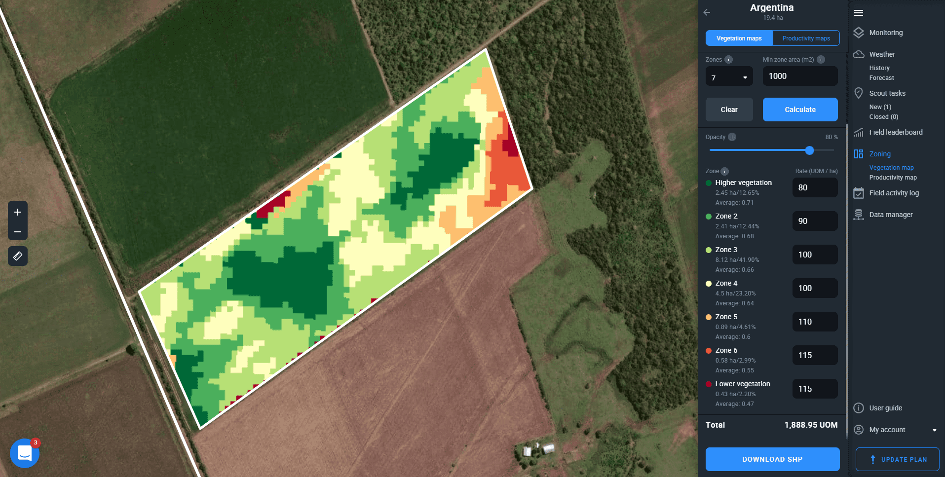 функціонал EOS Crop Monitoring для диференційованого внесення добрив