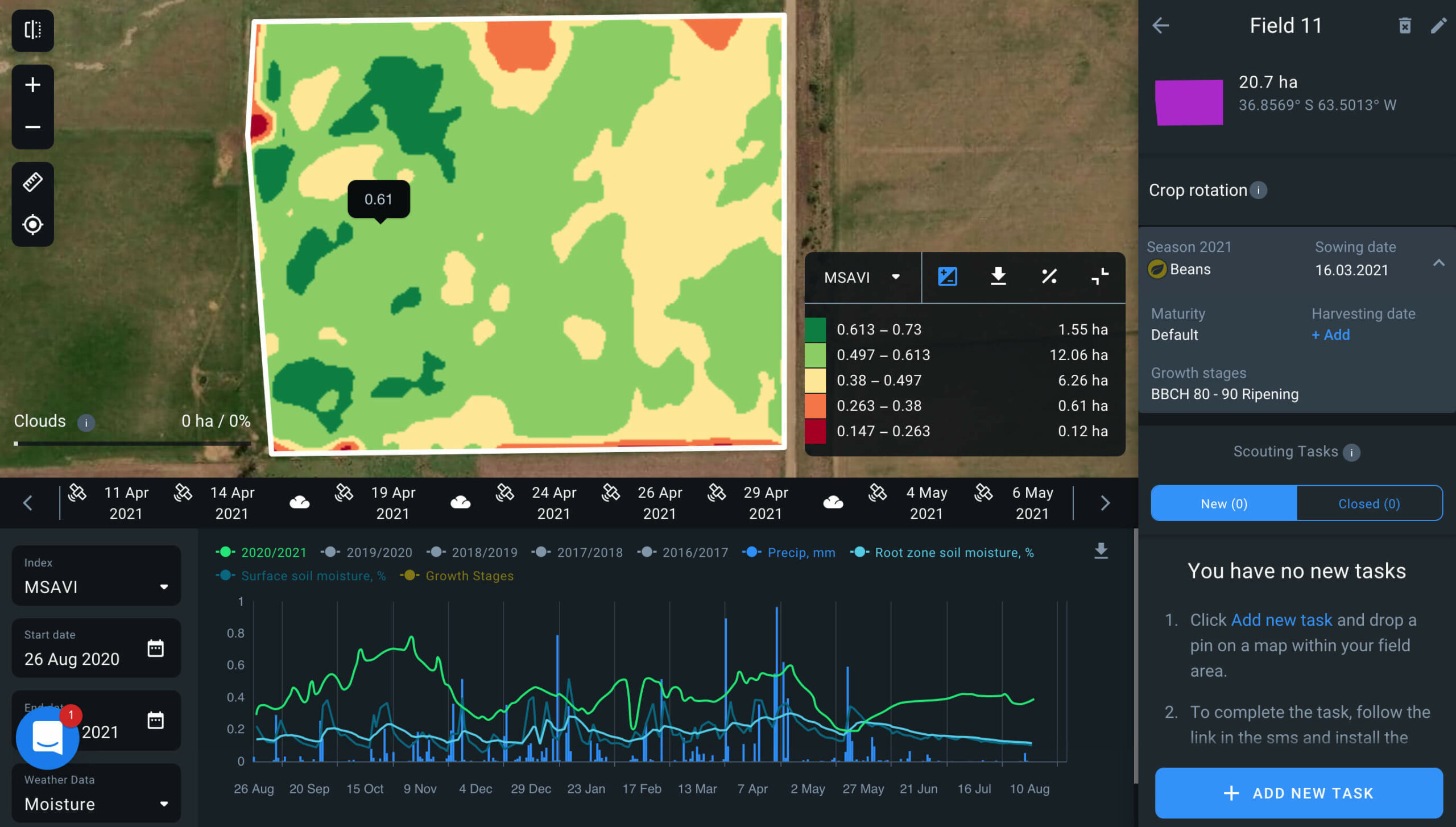 mapa MSAVI en EOS Crop Monitoring