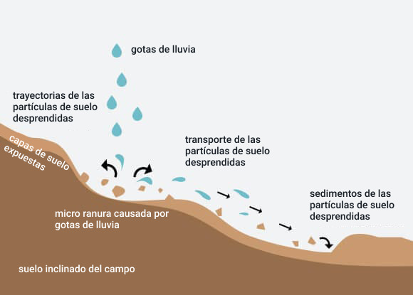 la erosión pluvial afecta al relieve de los campos con desnivel