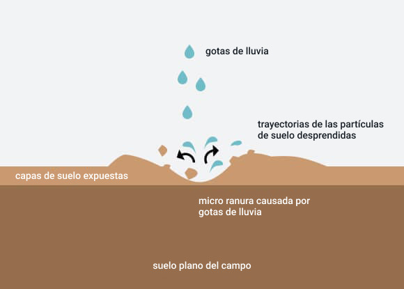 la erosión pluvial afecta al relieve de los campos sin desnivel
