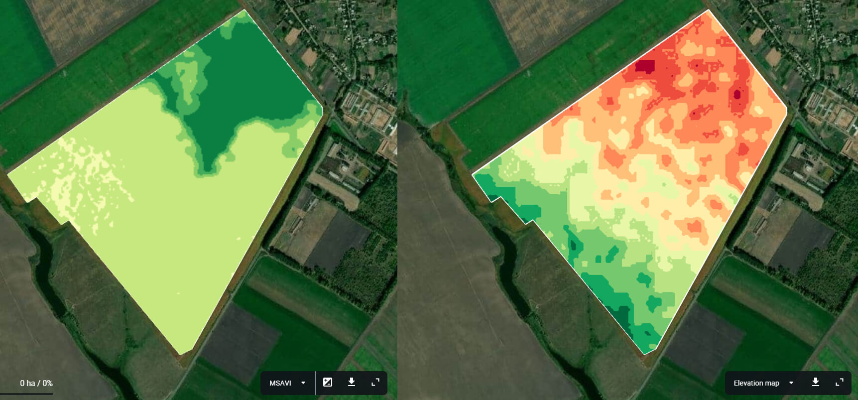 MSAVI and field elevation correlation