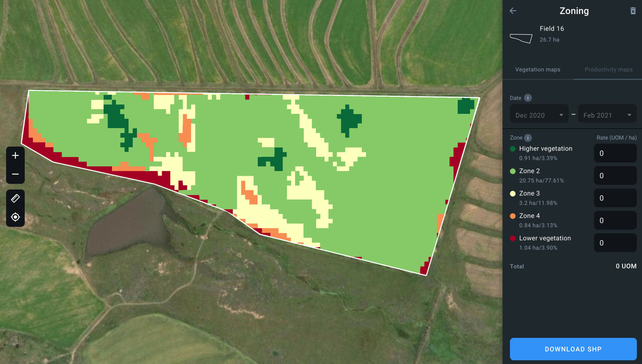 mapa de produtividade no EOS Crop Monitoring