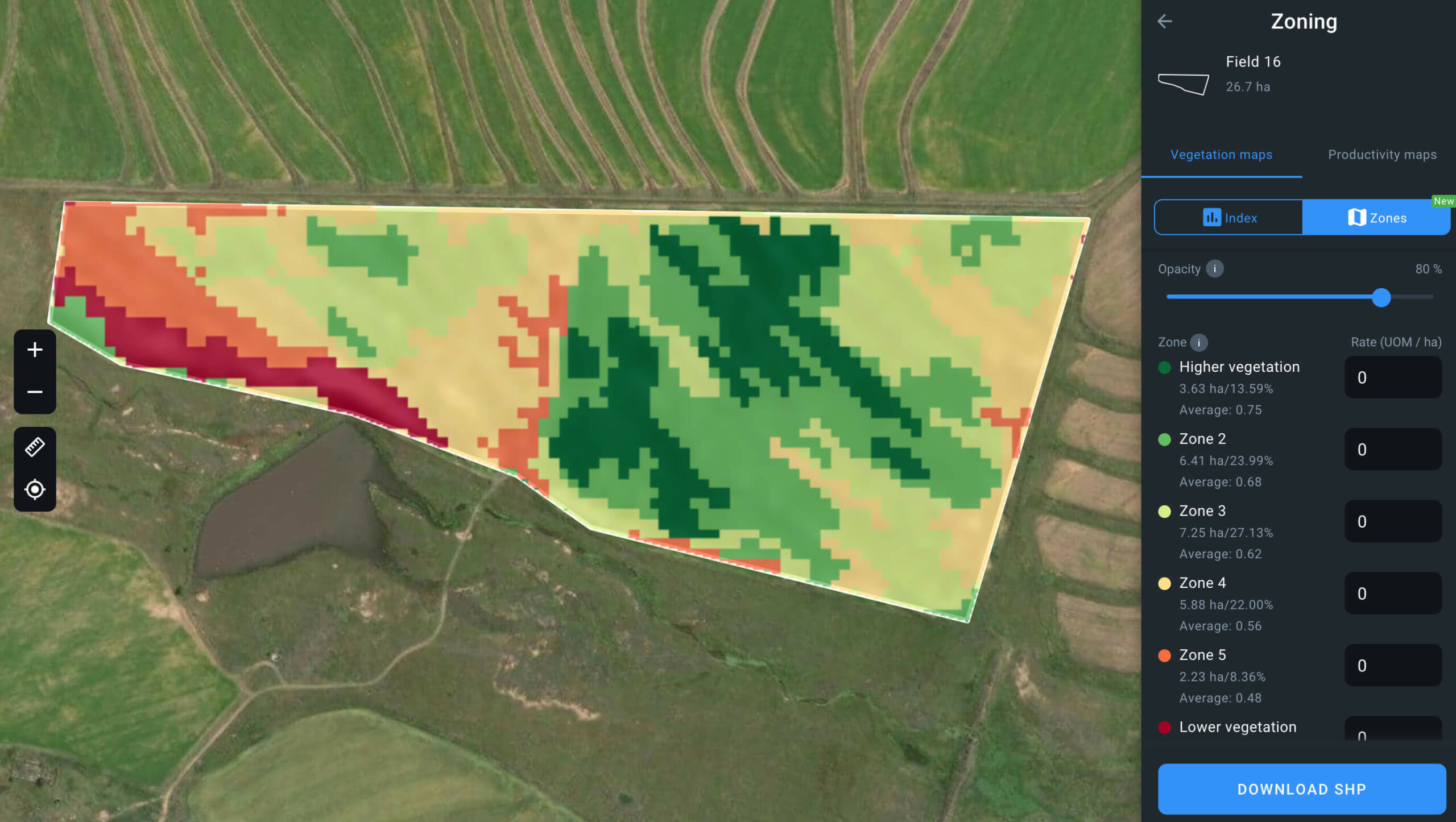 mapa de vegetação no EOS Crop Monitoring