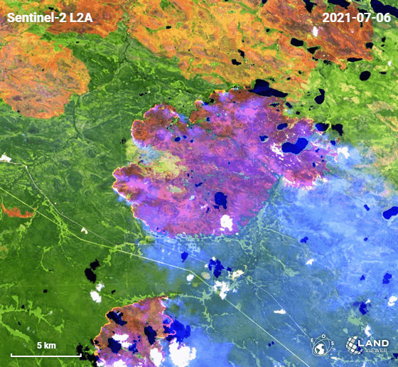 satellite imagery of wildfires in Yakutia