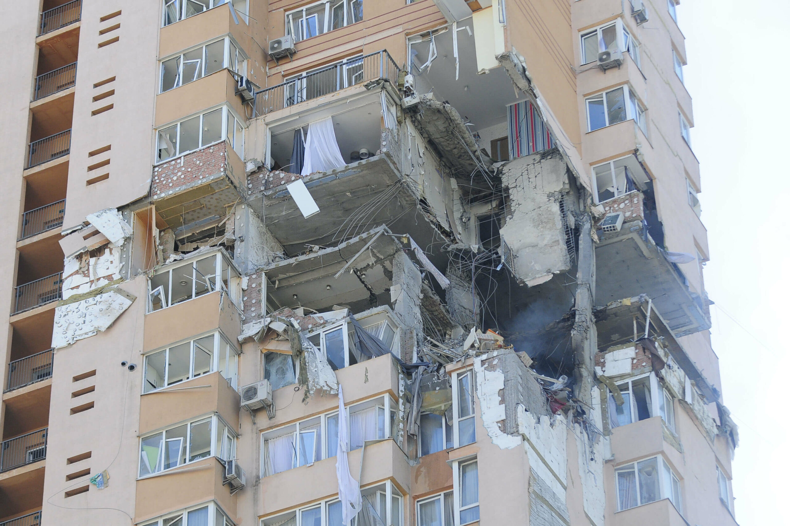 residential building damaged by shelling
