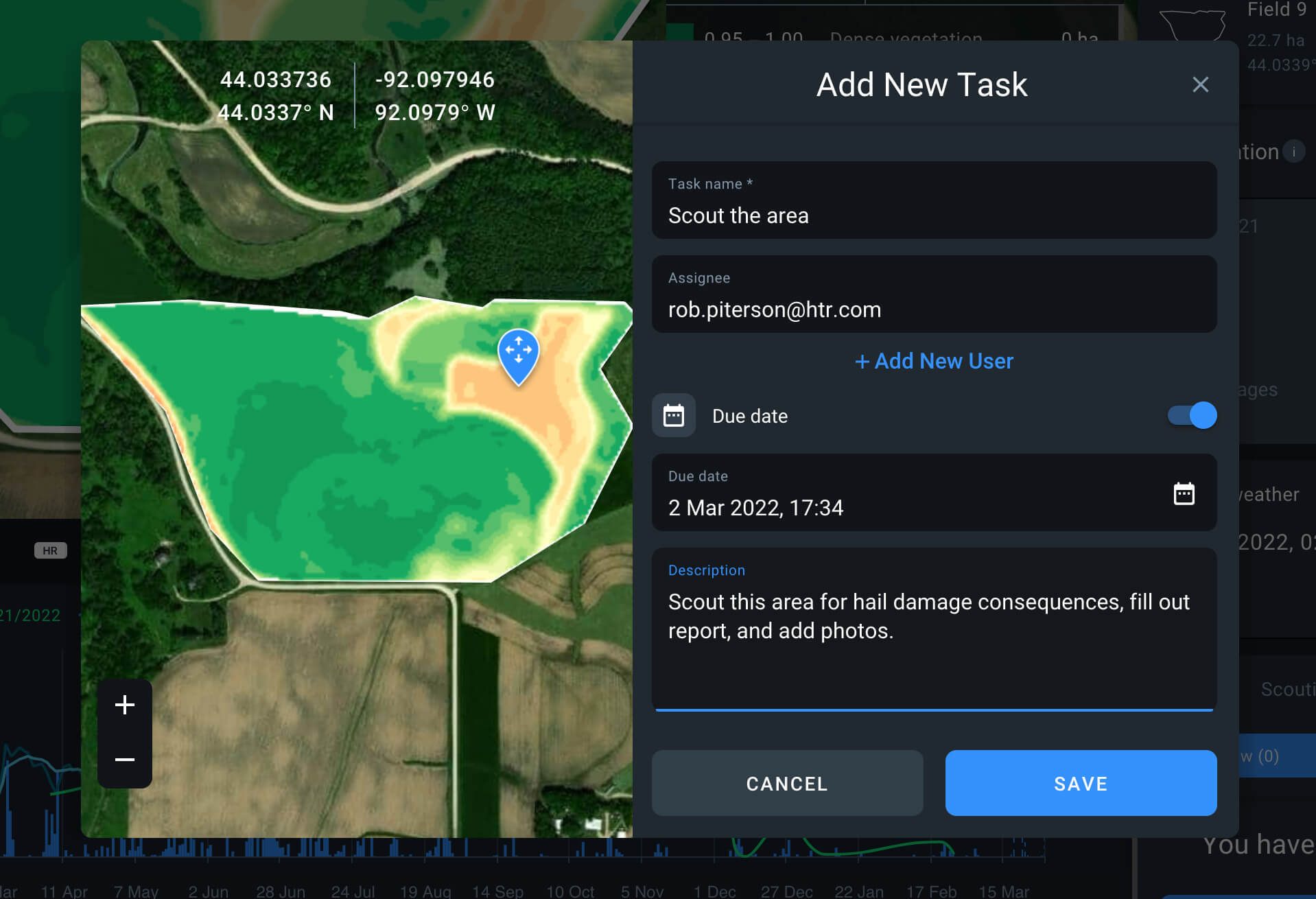 scouting task to check the consequences of hail damage