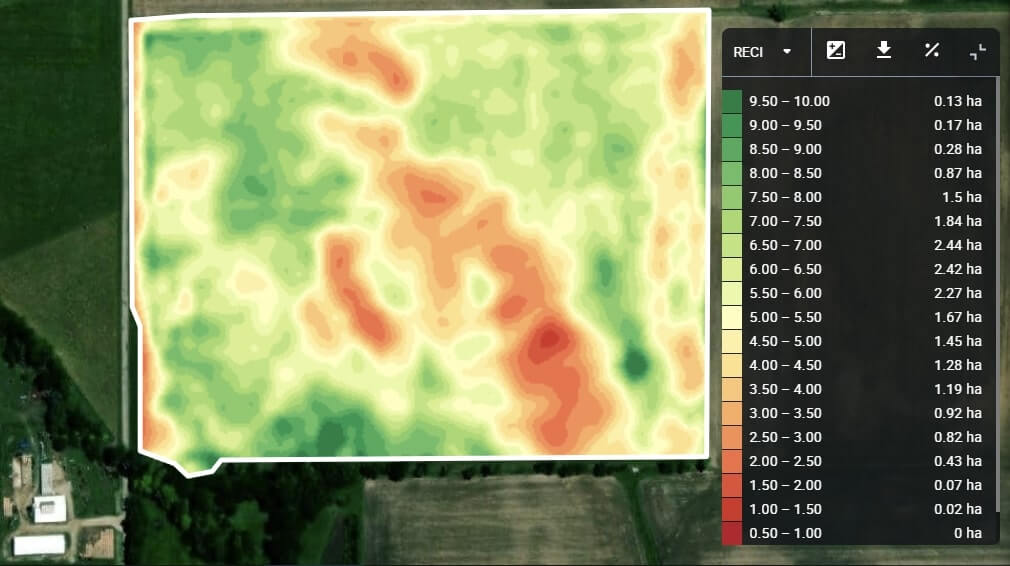 mapa de vegetación basado en el índice de clorofila recl