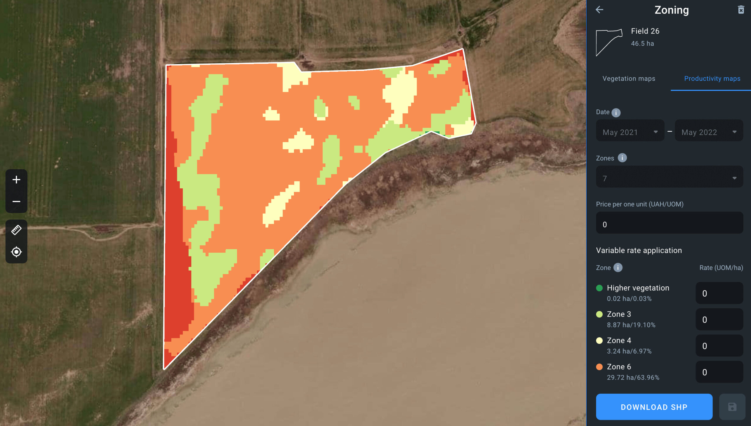 productivity map of a cumin field on EOS Crop Monitoring