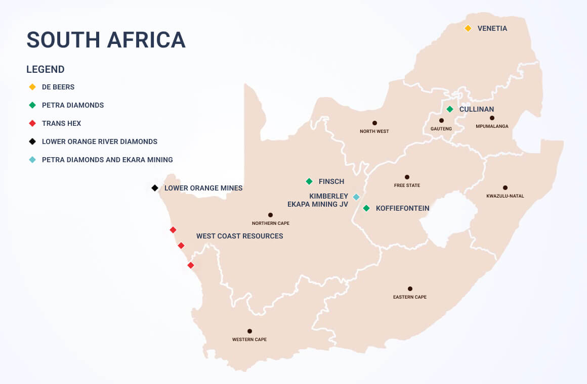 map of diamond mining fields in the South African Republic