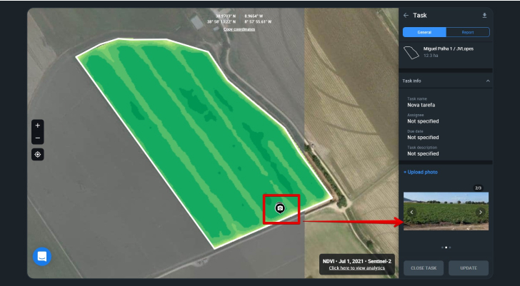 scouting task on EOS Crop Monitoring with field photo attached