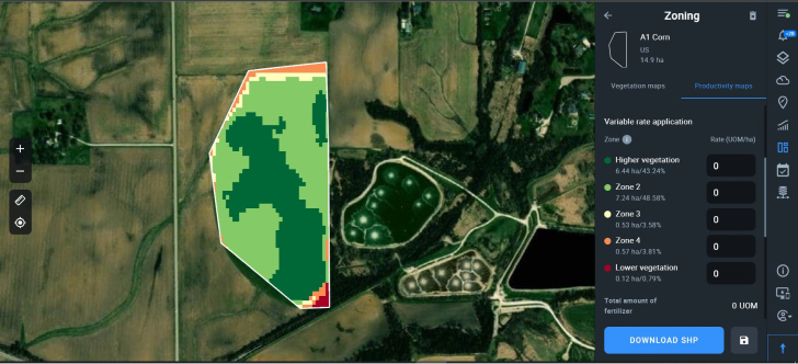 field productivity map on EOS Crop Monitoring